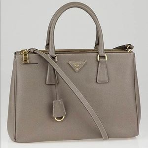 Prada Saffiano Leather Lux Double Zip Small Tote